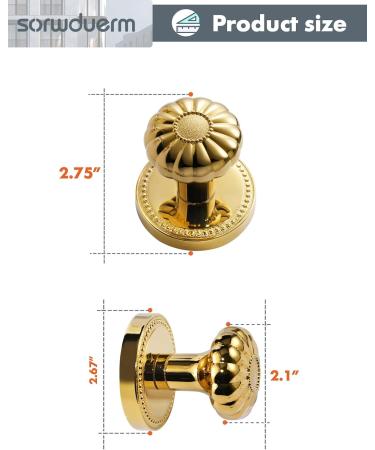 Sorwduerm Gold Door Knobs - Polished Brass Dummy Handle | Decorative Zinc Alloy - 1 Pack - Buy Online on SooperMarket.com