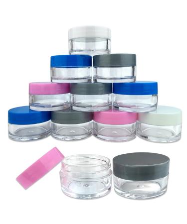 24pcs - Beauticom 20g/20ml Thick Double Wall Leak-Proof Round Clear Plastic Jars with Flat Top Lids for Creams Lotions Powders Glitters and more... (Color: Mixed Colors - White Blue Pink Grey)