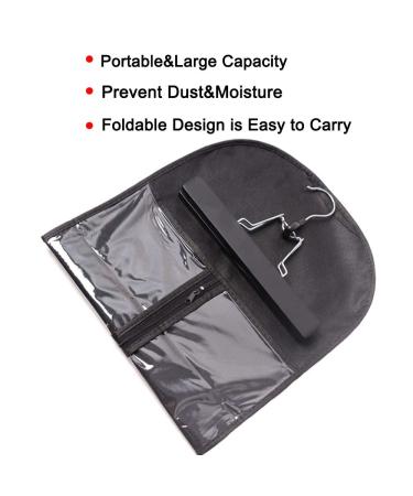 2PCS Portable Hair Extension Holder with Wooden Hanger - Dust-proof Storage Bags for Human Hair and Wigs (Black) - Buy Online on SooperMarket.com