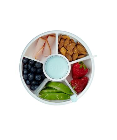 GoBe Kids Snack Spinner Bundle with Hand Strap and Sticker Sheet - Reusable Snack Container with 5 Compartment Dispenser and Lid | BPA and PVC Free | Dishwasher Safe | No Spill Leakproof Macaron Blue Small
