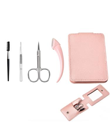 HIPIHOM Eyebrow Trimmer Scissors Stainless Steel Eyebrow Razor Eyelash Hair Scissors Beginner Eyebrow Trimmer Set Make Up Tool (Pink+)