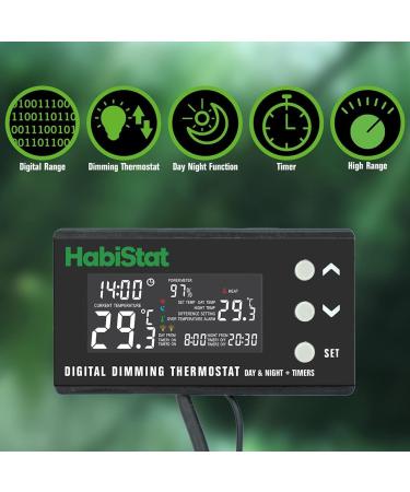 Habistat - Digital Dimming Thermostat - Day And Night Timer - Waterproof - 3 Metre Long Sensor - Adjustable Alarm - Perfect For Reptile Encourages - 600 Watt - Buy Online on SooperMarket.com