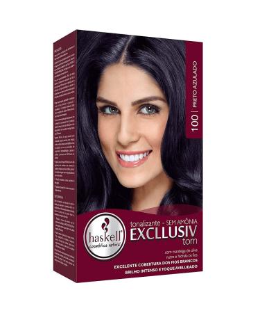 Haskell - Linha Excllusiv Tom - Preto Azulado Cor 100 (Bisnaga 40 gr + Frasco Aplicador 60 Ml + Sache 30 Gr) - (Bluish Black Color 100 (Tube Net 1.4 Oz + Applicator Bottle 2 Fl Oz + Sachet Net 1 Oz))