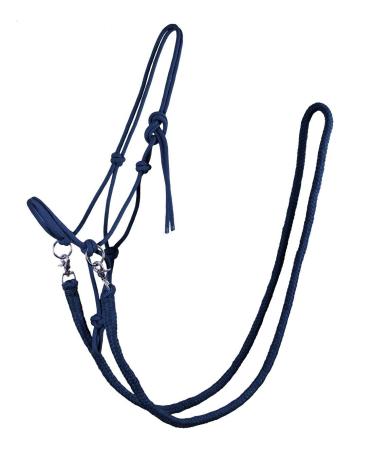 QHP knotted halter with reins robust 10 mm thick rope (Navy Pony) Pony Navy