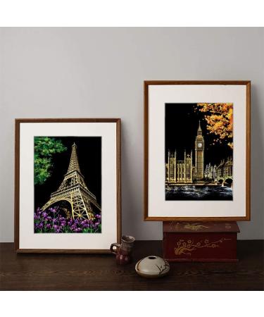Rainbow Scratch Painting Kit for Adults & Teens - Eiffel Tower/Big Ben Theme - DIY Craft Art Set - Creative Gift - 16'' x 11.2'' - Includes 3 Tools - Buy Online on SooperMarket.com