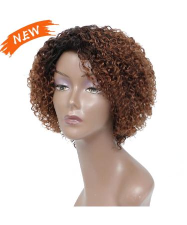 Short Ombre Kinky Curly Wig for Black Women - Glueless Human Hair Wig with Bangs - Buy Online on SooperMarket.com