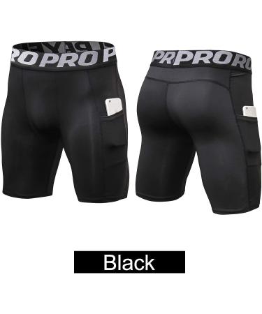 YUSHOW Men's Compression Shorts with Pocket - Quick Dry Spandex Sports Running Underwear - Black, Medium - Buy Online on SooperMarket.com