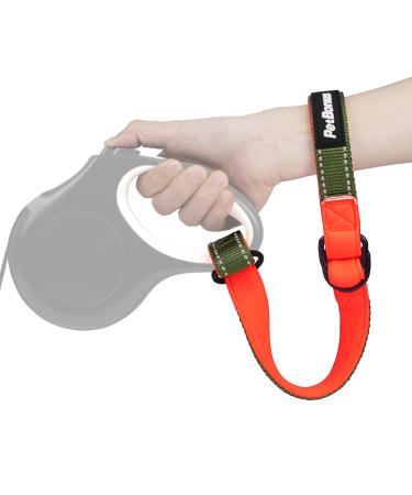 Petbonus Short dog leash safety bracelet for roller leash dog leash reflective seams and adjustable soft padded handle extra layer Safety for strollers (khakigr n) 1 piece of khakigr n