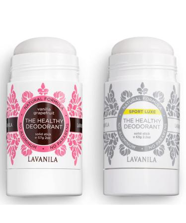 Lavanila Aluminum Free Natural Deodorant for Girls Vanilla Grapefruit + Sport Luxe (2oz Each) - The Healthy Deodorant - Solid Stick Vegan - Buy Online on SooperMarket.com