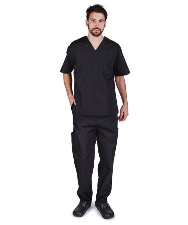 Natural Uniforms Men's Scrub Set Medical Scrub Tops and Pants Large Black