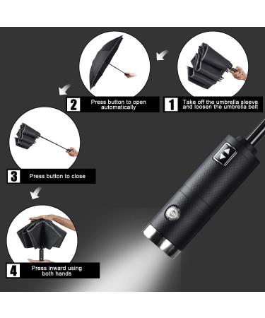 Lejorain Folding Reverse LED Umbrella - Black - Windproof & Reflective - Buy Online on SooperMarket.com