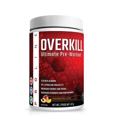 Pro Line Overkill Pre-Workout Powder | Increases Energy & Focus Maximum Strength & Performance Nitric Oxide Booster | 400mg Caffeine 7g L-Citrulline 3.2g Beta Alanine | 40 Servings (Peach Mango) Peach Mango 40 Servings (Pack of 1)