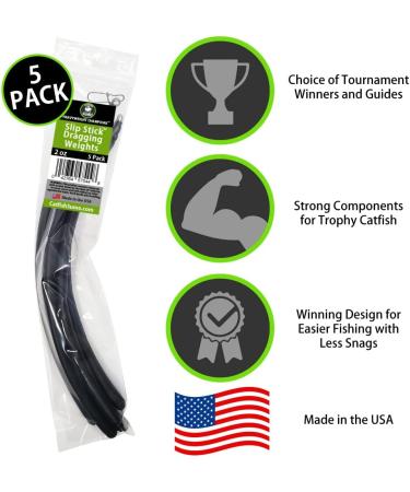 Slip Stick Dragging Weights 2oz 5-Pack - Curved Flexible Sinkers for Trolling, Drift, Bottom Bouncing - Buy Online on SooperMarket.com