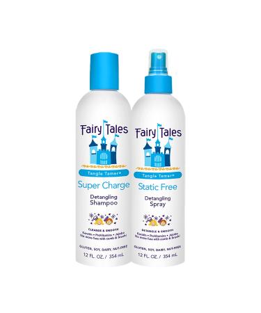 Fairy Tales Tangle Tamer Super Charge - Detangling Shampoo and Static Free Spray for Kids - Paraben Free Sulfate Free Gluten Free Nut Free- 12 oz (2Pack)