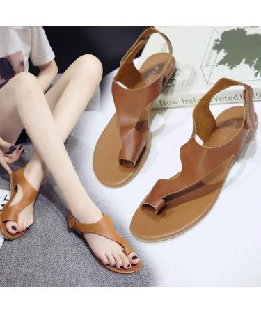 Bunion Corrector Women's Soft PU Leather Flat Sandals - Khaki (EU 35-43) | Comfortable & Therapeutic Design - Buy Online on SooperMarket.com