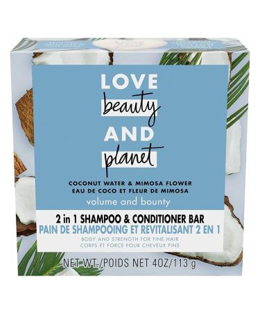 Love Beauty And Planet Volume and Bounty 2 in 1 Shampoo and Conditioner Bar for Thinning Hair Coconut Water & Mimosa Flower Body and Strength 4.0 oz