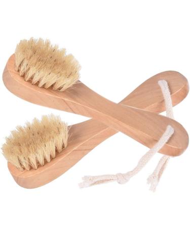 Natural Bristle Wooden Face Cleaning Brush Set - Exfoliating Facial Cleanser for Skin Care - Pack of 2 - Buy Online on SooperMarket.com