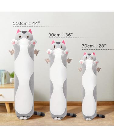 Mewaii 28in Long Cat Plush Pillow - Cute Gray Kitty Stuffed Animal Toy for Kids - Buy Online on SooperMarket.com