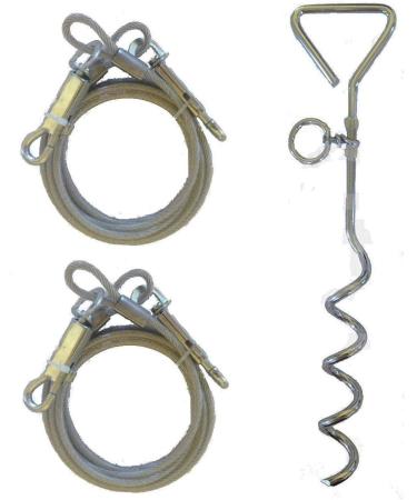 Set of 2 x 6ft (1.8m) Dog Tie Out Cables with 1 x 16" Metal Spiral Ground Stake Spike (Silver & Silver)