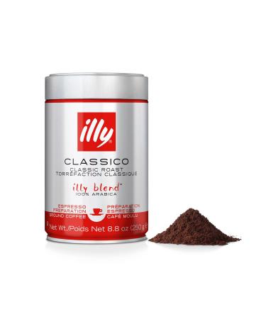 illy Classico Ground Espresso Coffee, Medium Roast, Classic Roast with Notes Of Caramel, Orange Blossom and Jasmine, 100% Arabica Coffee, All-Natural, No Preservatives, 8.8 Ounce Can (Pack of 6) Espresso Classico Medium