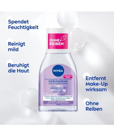 Nivea Calming Micelle Water for Sensitive Skin | Perfume-Free Facial Toner with Dexpanthenol & Amino Acids | Moisturizing Cleansing Water | 100ml - Buy Online on SooperMarket.com
