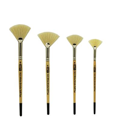 ZEM Brush White Hog Bristle Stiff Fan Brush Set Size 2 4 6 8
