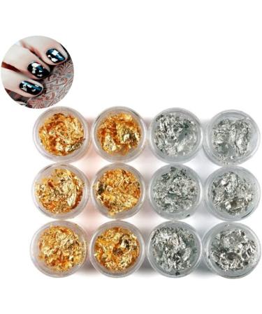 Gel Nail Polish Set 12 Pot/Set Nail Art Accessories Gold Silver Paillette Foil Chip Sparkling Flake DIY Glitter Decal Acrylic UV Gel Decoration - Buy Online on SooperMarket.com