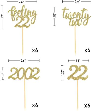24pcs Feeling 22 Cupcake Toppers Twenty Two Birthday Cake Decorations Cheer to 22 Years Old Theme Party Decoration Supplies (Gold) - Buy Online on SooperMarket.com