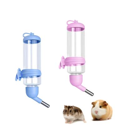 2 PCS Pet Water Bottle Automatic Hamster Water Bottle Rabbit Water Bottles 250ML/8.45OZ Non Drip Hanging Guinea Pig Water Bottle for Rabbit Guinea Pig Gerbil Chinchillas(Blue Pink)