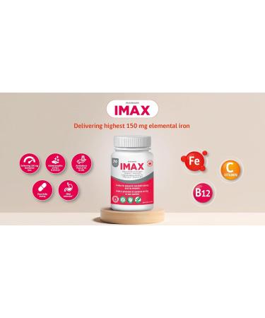 Pharmaris IMAX 150 mg Iron Supplement 250 mg Vit C 1000 mcg Vit B12 30 Capsules Effective iron pills for Iron deficiency Anemia Once Daily Dosing - Buy Online on SooperMarket.com