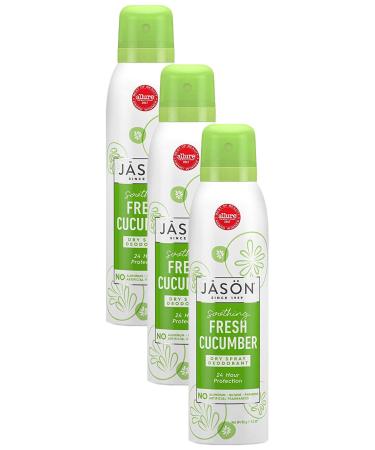 Jason Dry Spray Deodorant Soothing Fresh Cucumber 3.2 Oz (Pack of 3)