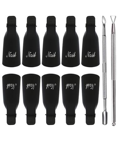 Nail polish remover clips set 10 pcs uv manicure soak with 2 pieces of cuticles cutter trimmer soak gel cap soak clip soak away nail clips for gel polish removal wrap tool black