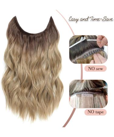 Invisible Wire Hair Extensions Clip in | Natural Wavy Synthetic Hair | Adjustable Size | Secure Clips | Long Curly Hair Pieces for Women | 20inch Ombre Dirty Blonde with Dark Root - Buy Online on SooperMarket.com
