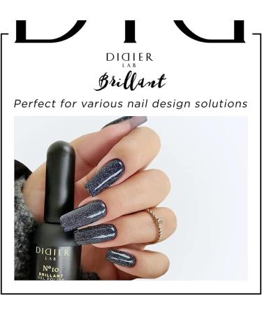 Didier Lab - Premium UV Gel Nail Polish - Brillant No. 10 - Gel Nail Varnish - Nail Art - Long-Lasting High Gloss Wear - Black Gel Nail Polish - Gel Nails - Glitter Gel Nail Polish - Rich Pigment - Buy Online on SooperMarket.com