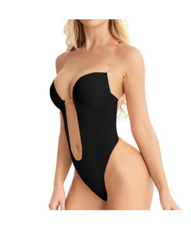 Women Backless Shapewear Bodysuit Plunge Backless Body Shaper Bra Seamless Thong Low Back Shapewear for Backless Dress Black X-Large
