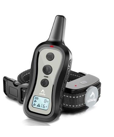 PATPET Dog Training Collar Dog Shock Collar with Remote, 3 Training Modes, Beep, Vibration and Shock, Up to 1000 ft Remote Range, Rainproof for Small Medium Large Dogs Light grey