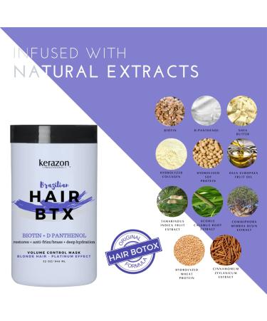 KERAZON Blonde Brazilian Hair Botox Treatment Purple Mask Platinum Effect - Salon Size for Smoothing, Hydration, Anti-Brass, Shine, Softness, Volume, and Frizz Control - Buy Online on SooperMarket.com