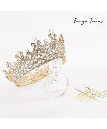 Baroque Queen Crown: Gold Rhinestone Wedding Tiara for Women and Girls - Buy Online on SooperMarket.com