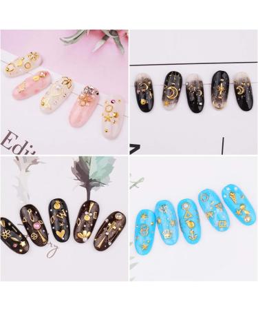 HQdeal Nail Art Studs 3D Decorations Gold Star Moon Sun Heart Beads - 800 pcs - Buy Online on SooperMarket.com