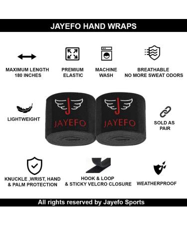Jayefo Sports Hand Wraps 180 Inches - Boxing Inner Gloves for Men & Women - MMA Kickboxing Muay Thai - Pair in BLACK - Buy Online on SooperMarket.com