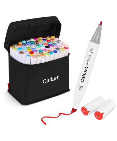 Caliart 81 Colors Alcohol Based Markers, Dual Tip Permanent Artist Art Markers Sketch Markers for Adult Kid Coloring Book, Illustration Painting Card Making, Bonus 1 Colorless Alcohol Marker Blender