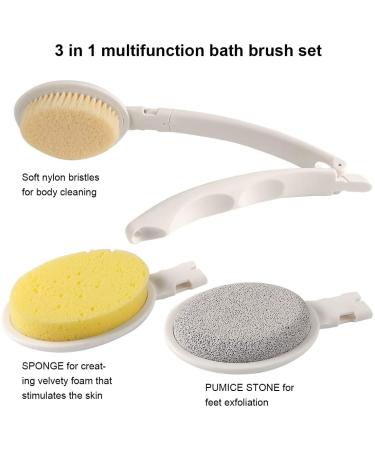 LFJ 3-in-1 Back Bath Brush Set - Long Handle Body Brush, Bath Sponge, Pumice - Gentle Exfoliation for Improved Skin Health - Men and Women - Nylon Soft Brush - Buy Online on SooperMarket.com