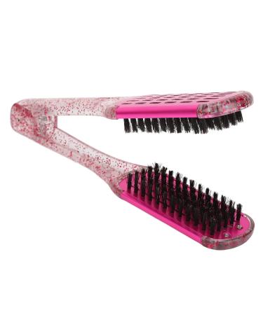 Hair Straightening Splint Comb for Women Soft Bristles Double Sided Hair Straightener Clamp Brush with Hollow Design High Temperature Resistant Hair Styling Tool for Home Hair Salon Rose Red