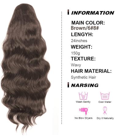 YEESHEDO Brown Long Wavy Drawstring Ponytail Hair Extension 24 Inches - Clip in Synthetic Hairpiece for Women - Buy Online on SooperMarket.com