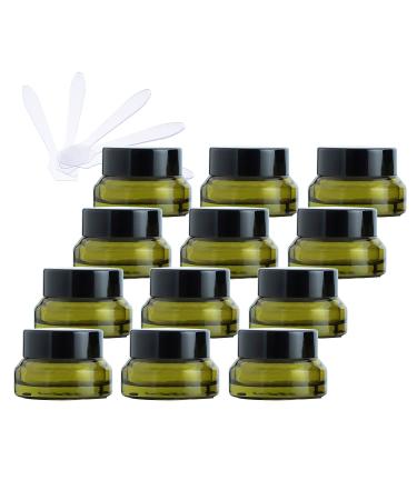 Zeoabsy 12 pieces emptiness empty green glass cream ceremony 15ml with screw cap green glass screw box glass-tie glass socket ointment pot cosmetic socket for gels creams + 12x spatula green 15ml