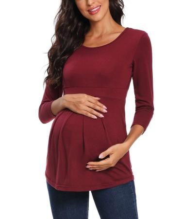 Love2Mi Nursing Shirt Women's Maternity Stop Maternity Maternity Nursing Maternity Top Layered Design Wrap Layer L-wine Red M