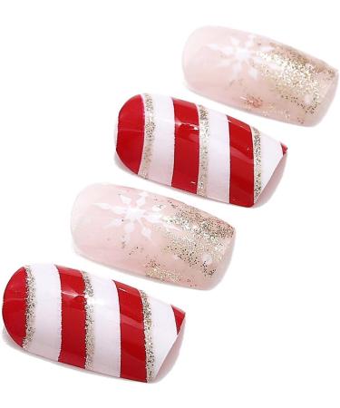Christmas Snowflake Elk False Nails - Red Long Press On Tips (24pcs) for Women & Girls - Buy Online on SooperMarket.com