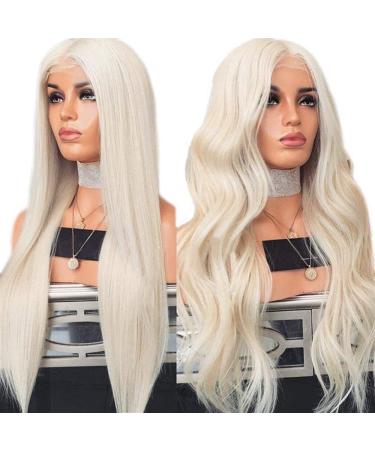 BGHJUE Platinum Blonde Wig 26 - Synthetic Lace Front Wig with Baby Hair | Glueless Heat Resistant Wigs for Women - Buy Online on SooperMarket.com