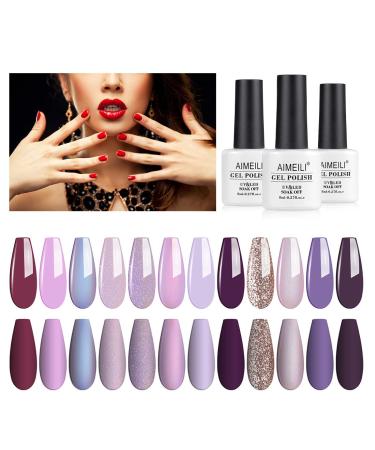 AIMEILI Gel Nail Polish Set 8ml 12 Colours Soak Off UV LED Gel Nail Polishes Nail Art Gel Polish Gift Kit 19 KIT12-19_8ML 8 ml (Pack of 1)