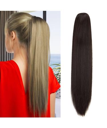 OMGREAT Ponytail Extension 21" Long Straight Curly Claw Ponytail Hair Extension One Piece Clip in on Ponytail Synthetic Hairpieces Straight Dark Brown 21Inch Dark Brown-Straight